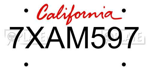 7XAM597 California License Plate