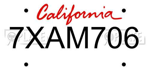 7XAM706 California License Plate