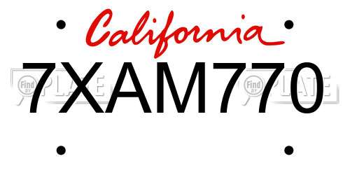7XAM770 California License Plate