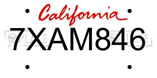 7XAM846 California License Plate