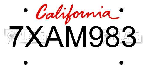7XAM983 California License Plate