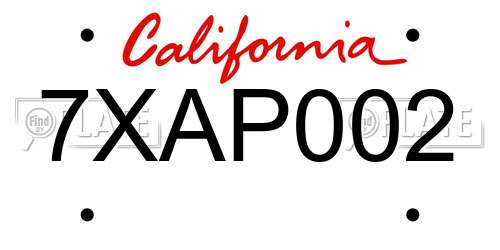 7XAP002 California License Plate