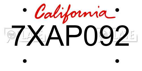 7XAP092 California License Plate