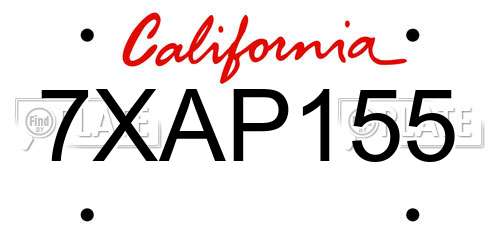 7XAP155 California License Plate