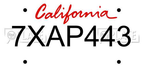 7XAP443 California License Plate