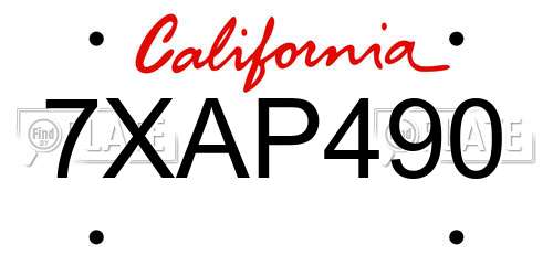 7XAP490 California License Plate