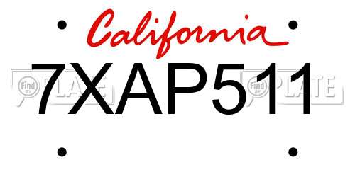 7XAP511 California License Plate