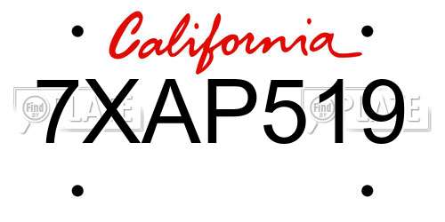 7XAP519 California License Plate