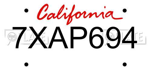 7XAP694 California License Plate