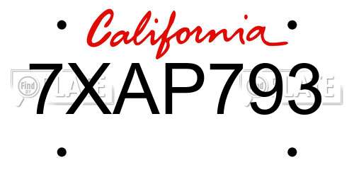 7XAP793 California License Plate