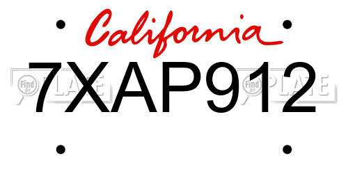 7XAP912 California License Plate