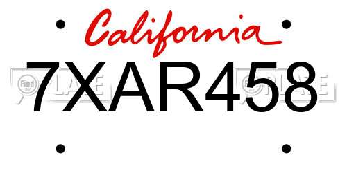 7XAR458 California License Plate
