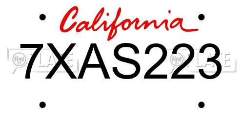 7XAS223 California License Plate