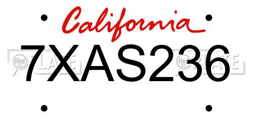7XAS236 California License Plate