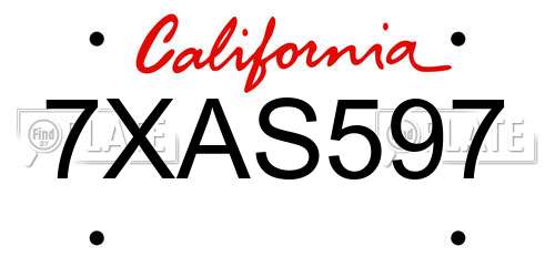 7XAS597 California License Plate