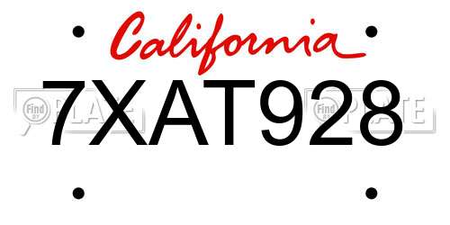 7XAT928 California License Plate