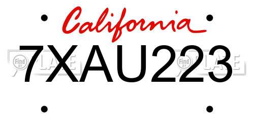 7XAU223 California License Plate