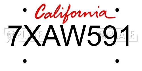7XAW591 California License Plate