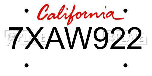 7XAW922 California License Plate