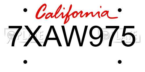 7XAW975 California License Plate
