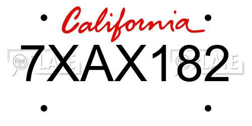 7XAX182 California License Plate