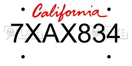 7XAX834 California License Plate