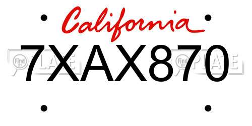 7XAX870 California License Plate