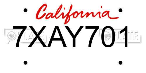 7XAY701 California License Plate
