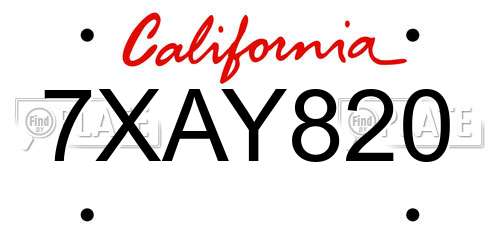 7XAY820 California License Plate