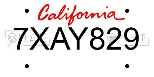 7XAY829 California License Plate