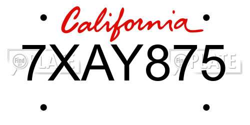 7XAY875 California License Plate
