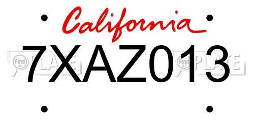 7XAZ013 California License Plate
