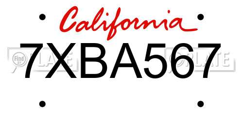 7XBA567 California License Plate