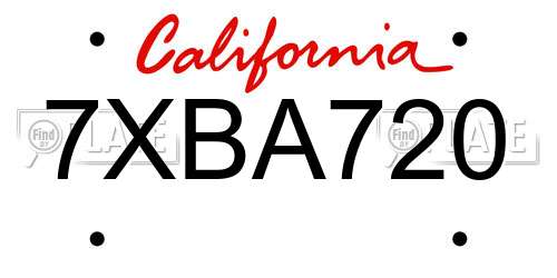 7XBA720 California License Plate