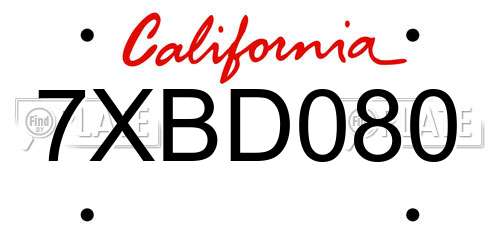 7XBD080 California License Plate