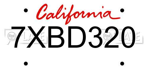 7XBD320 California License Plate