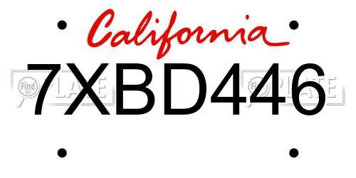 7XBD446 California License Plate