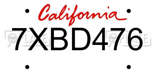 7XBD476 California License Plate