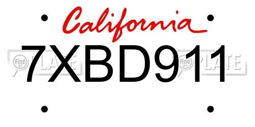 7XBD911 California License Plate