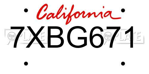 7XBG671 California License Plate