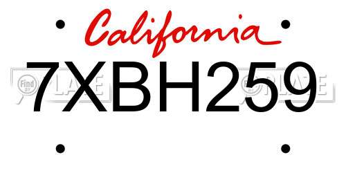7XBH259 California License Plate