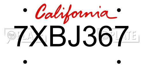 7XBJ367 California License Plate