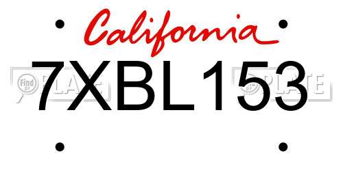 7XBL153 California License Plate