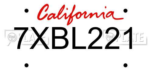7XBL221 California License Plate