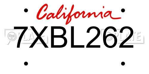 7XBL262 California License Plate