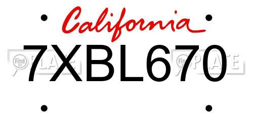 7XBL670 California License Plate