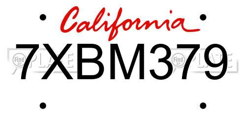 7XBM379 California License Plate