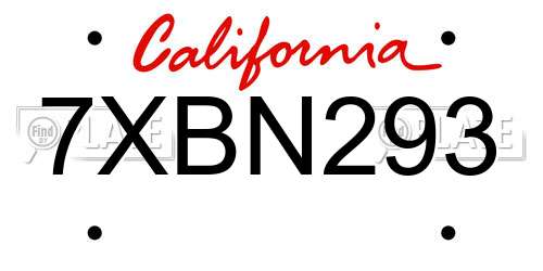 7XBN293 California License Plate