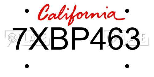7XBP463 California License Plate