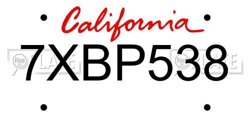7XBP538 California License Plate